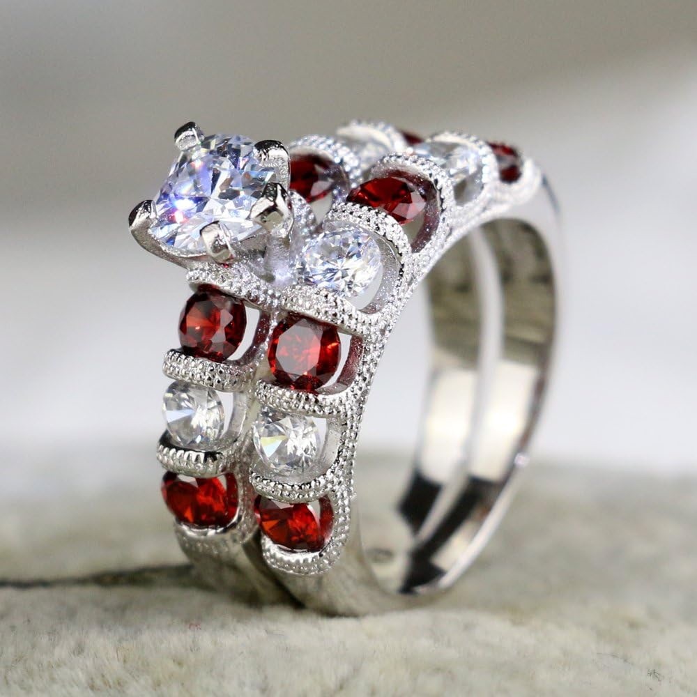 Stainless steel Elegant Silver and Red Gemstone Ring size 8